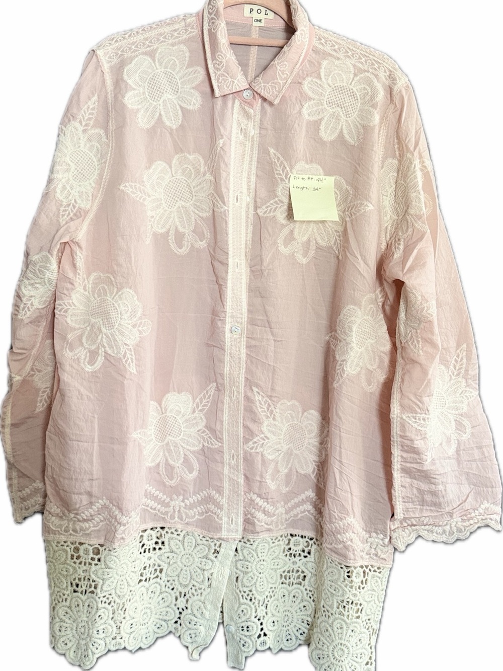 POL Pink with Cream Lace detail blouse